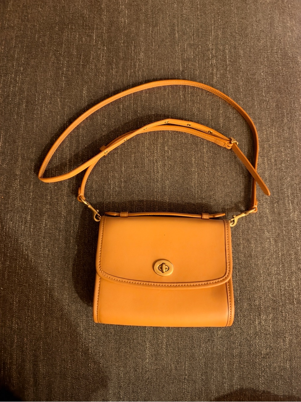 Coach C3486 Brown Leather Top Handle KIP Crossbody Turn Lock Bag Purse EUC